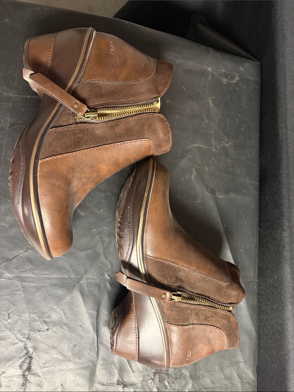JBU Brown Leather & Suede Ankle Boots with Gold Zipper